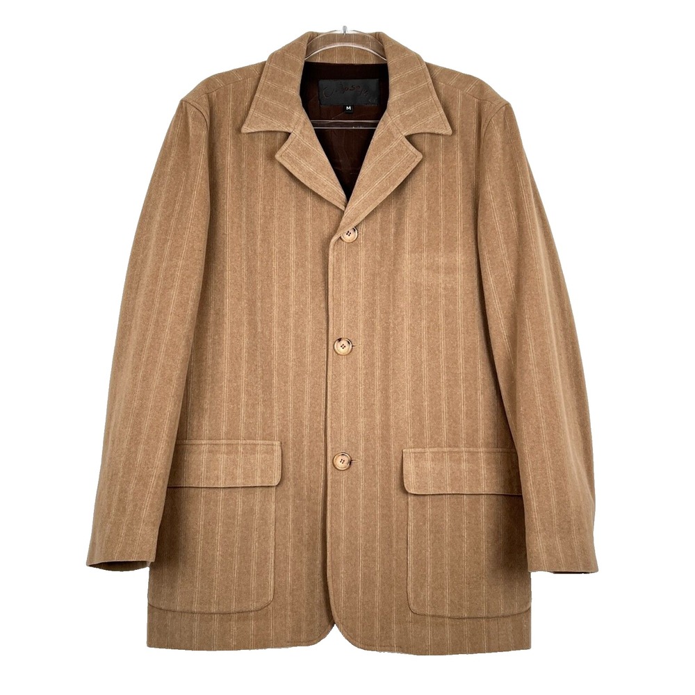 C. Joseph Vintage Style Tan Pin-Striped Button Front Wool Jacket Men's Size M